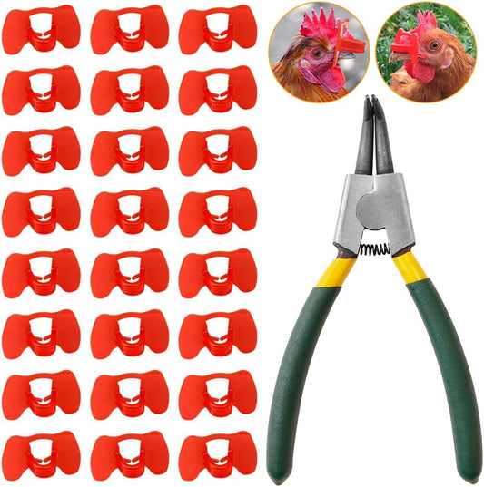 101 Pieces Pinless Peepers with Pliers Set Chicken Glasses Poultry Blinders Chicken Spectacles Chicken Peepers Pheasant Anti-Pecking Eye Glasses Plier（Middle）