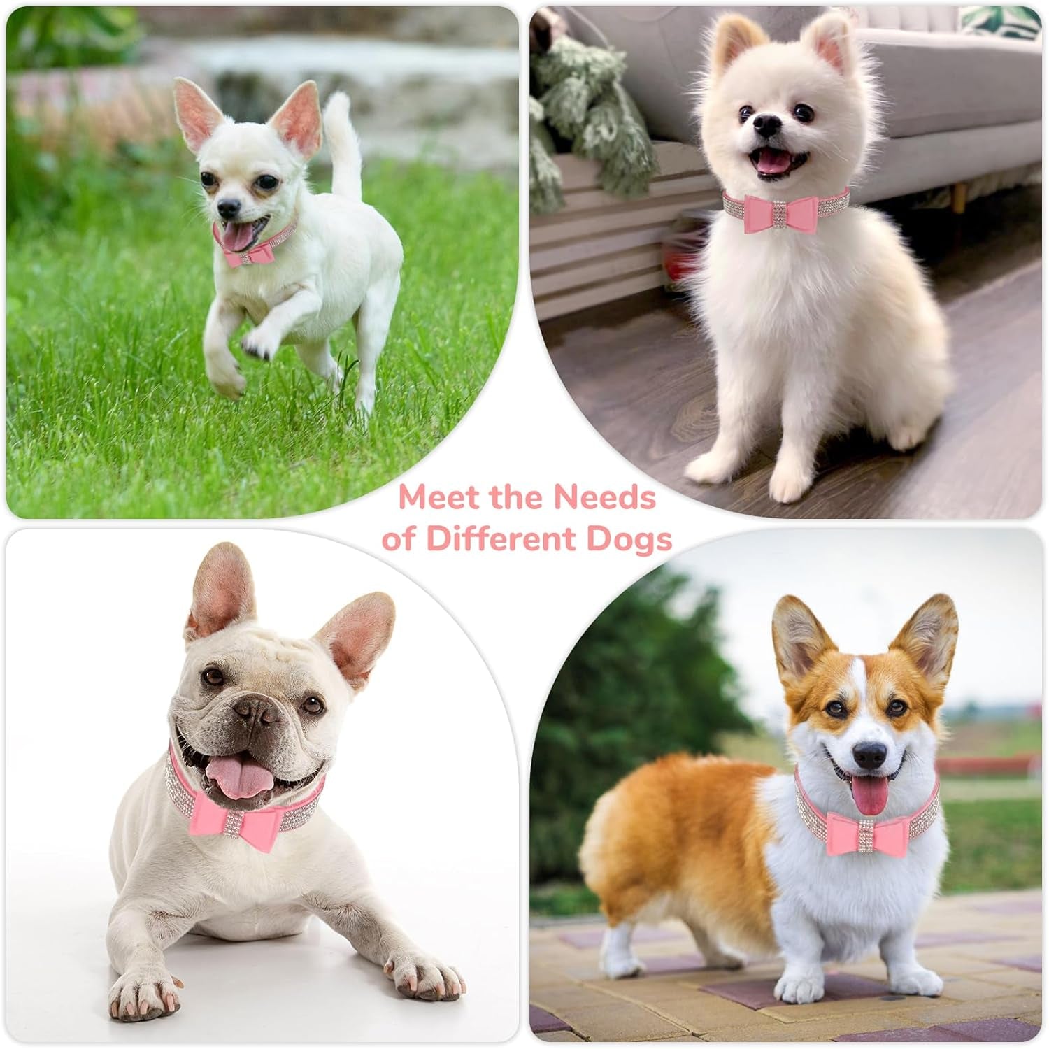Crystal Dog Collar with Bow Tie,Soft Puppy Bling Collar for Extra Small,Small,Medium Dogs(Pink LB,M)