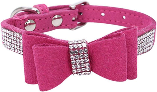 Crystal Dog Collar with Bow Tie,Soft Puppy Bling Collar for Extra Small,Small,Medium Dogs(Pink LB,M)